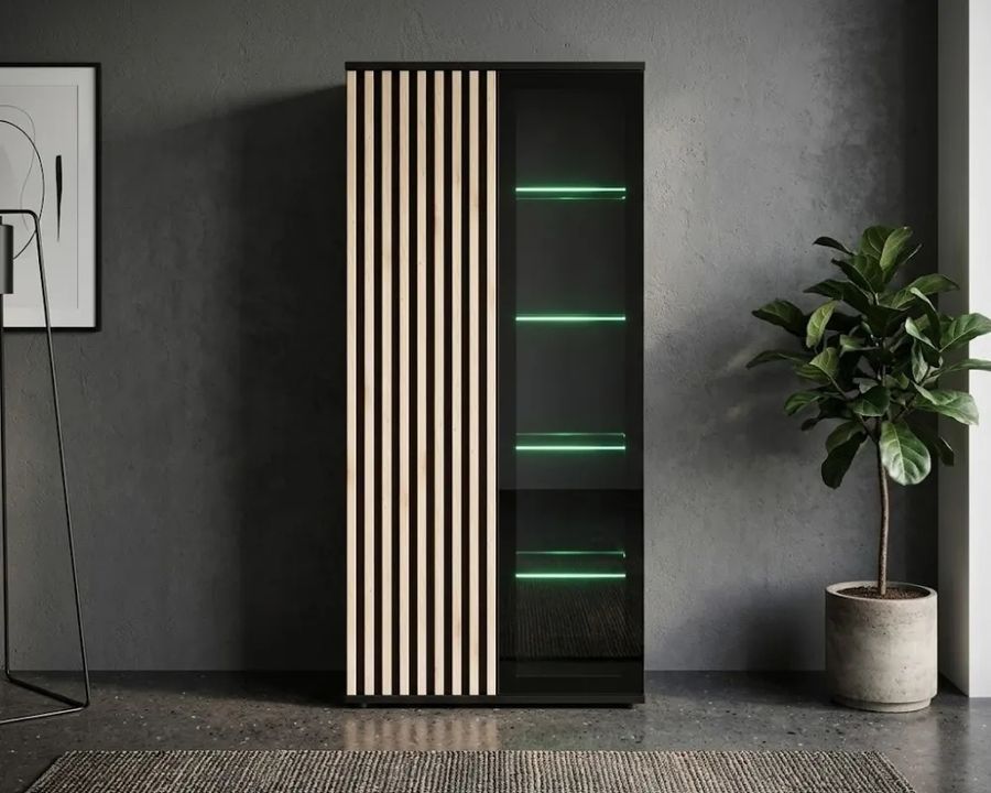 Витрина высокая ASM Cameron ZHJ CM WSW, 80 см, черный / Hickory Jackson, LED фото - artos.in.ua