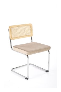 Металевий стілець K504 оксамитова тканина, натуральна ротанга бежевий Halmar Польща