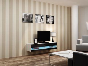 Тумба під телевізор у вітальню CAMA Vigo New 140 з поличками Білий мат/Чорний глянець фото - artos.in.ua