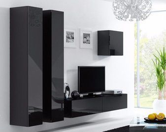 Современная гостиная в зал Cama Vigo 25 с системой PUSH CLICK 180x260x42 Черный мат/Черный глянец фото - artos.in.ua