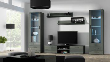 Стінка у вітальню CAMA SOHO 4, 300 см &mdash; Сірий мат / Сірий глянець фото - artos.in.ua
