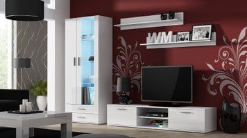 Модульна стінка для вітальні Cama Soho 8 92x260x43 Білий мат/Білий глянець фото - artos.in.ua