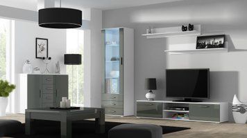 Стенка в зал с пеналом 4 метра Cama Soho 2 192x372x43 Белый мат/Серый глянец фото - artos.in.ua