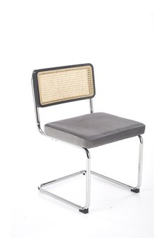 Металевий стілець K504 оксамитова тканина, натуральна ротанга сірий Halmar Польща
