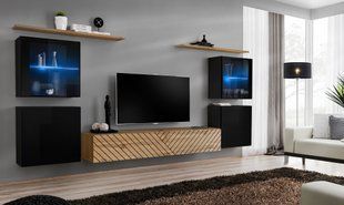 Комплект мебели в гостиную ASM Switch XIV SWTL SW 14, черный / дуб Wotan, фрезерованные фасады фото - artos.in.ua
