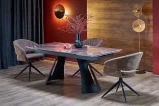 Стол обеденный раскладной MARVIN 180&ndash;260&times;95&times;77 см бордовый мрамор / черный фото - artos.in.ua