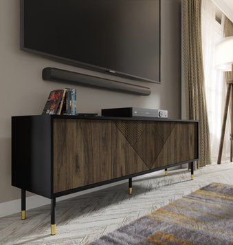 Тумба під телевізор WOODY 180 см 4D горіх/чорний на чорних ніжках BIM Furniture Польща фото - artos.in.ua