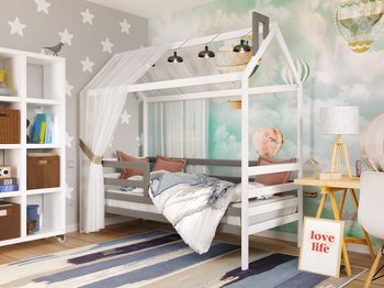 Детская кровать в детскую комнату Домик Том ARBOR DREV Белый / Серый
