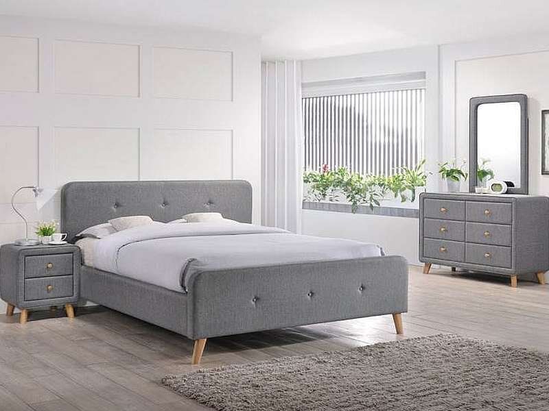 Двоспальне ліжко на дерев'яних ніжках Malmo SIGNAL 180x200 сіра Польща
