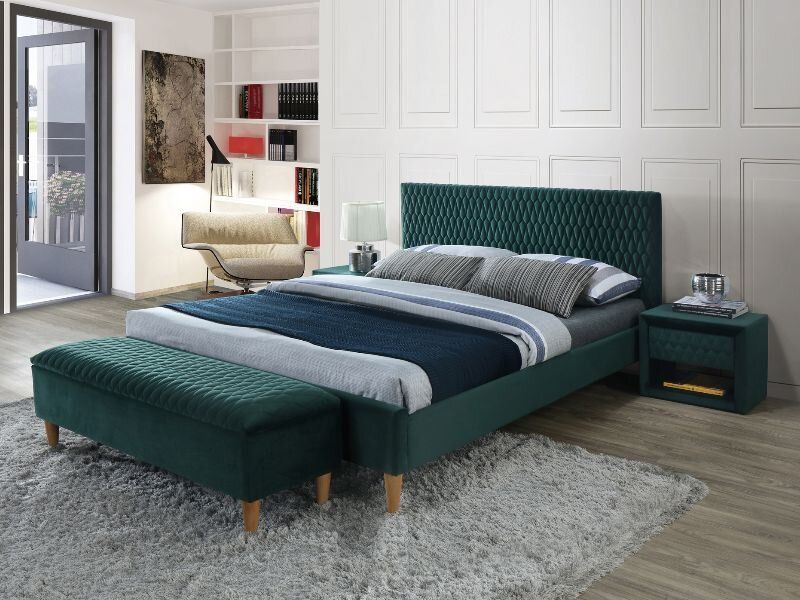 Двухместная кровать подиум AZURRO 160x200 SIGNAL зелёный велюр Польша