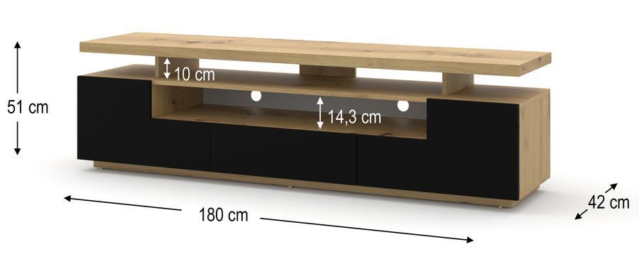 Тумба для під телевізор Eva 180 дуб артизан/чорний BIM FURNITURE фото - artos.in.ua