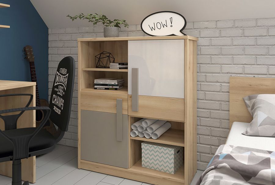 Комплект мебели в спальню Namek BRW бук культовый / белый глянцевый / серый Польша