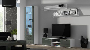Комплект мебели в гостиную CAMA SOHO 7 &mdash; белый мат / серый глянец; без подсветки фото - artos.in.ua