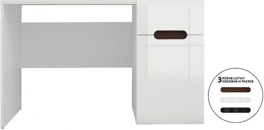 Письмовий стіл з тумбою BRW Azteca Trio S504-BIU1D1S/8/12-BI/BIP, білий, білий глянцевий фото - artos.in.ua