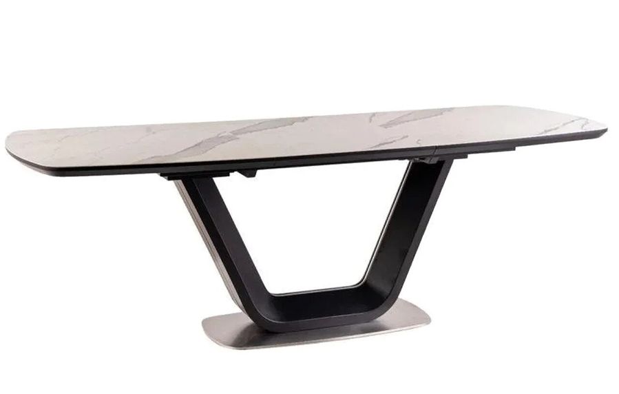 Стол белый обеденный раздвижной Signal Armani Ceramic 160-220x90см под мрамор с черными ножками Польша