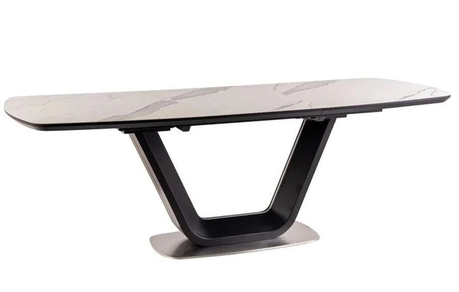 Стіл білий обідній розсувний Signal Armani Ceramic 160-220x90см під мармур із чорними ніжками фото - artos.in.ua