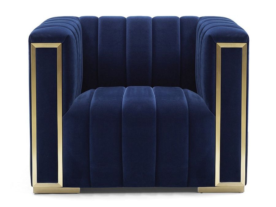 Крісло з оксамитовою оббивкою VOGUE Signal - темно-синій/золотий Польща