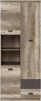 Стеллаж BRW Malcolm S325-REG3D2S-DAMO/SZW/DAMON, дуб каньон, серый вольфрам, дуб каньон надрук 5 и более полек фото - artos.in.ua