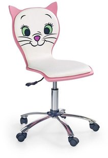 Крісло комп'ютерне дитяче Kitty 2 механізм піастри, метал хром / дерево, екошкіра рожевий з білим Halmar Польща фото - artos.in.ua