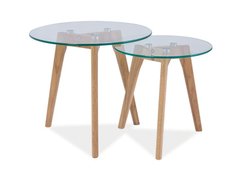Журнальные столики фото Стеклянный столик SIGNAL OSLO S2 - набор из 2 Прозрачный на трех деревянных ножках блат стекло - artos.in.ua