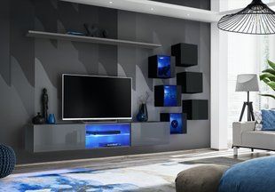 Комплект мебели в гостиную ASM Switch XXI 27 GZ SW 21 Графит матовый/Гафит глянцевый ПВХ из Польши фото - artos.in.ua