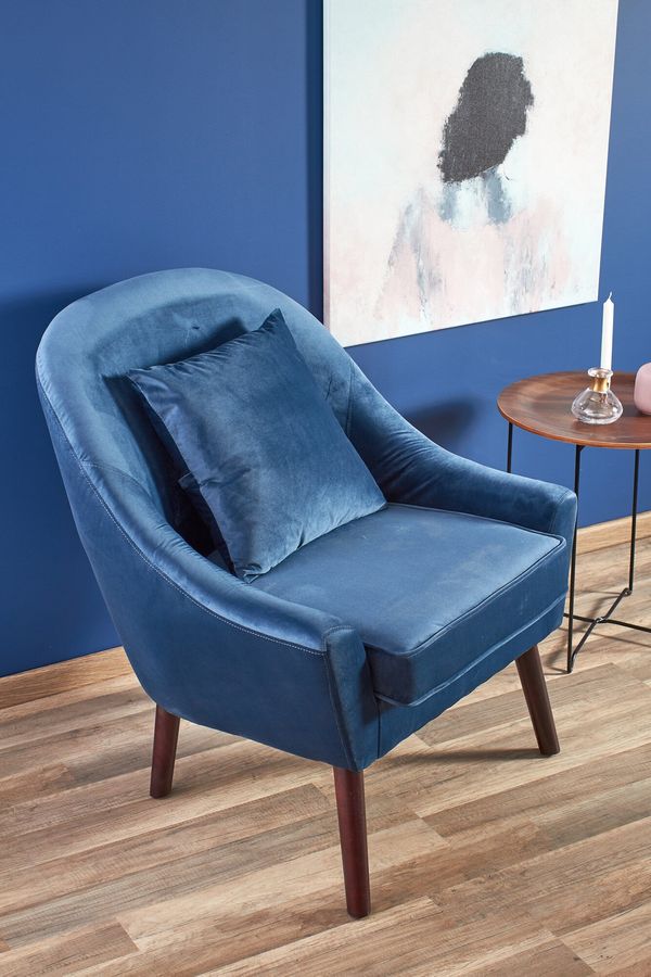 Крісло для відпочинку в вітальню, спальню Opale дерево темний горіх / оксамитова тканина темно-синій Halmar Польща