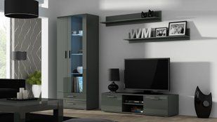Современная стенка с тумбой под телевизор Cama Soho 11 192x220x43 Серый мат/Серый глянец фото - artos.in.ua