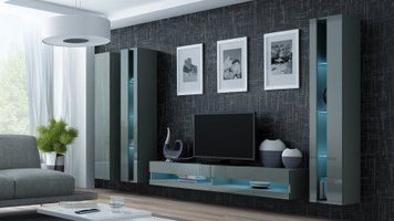 Стінка у вітальню CAMA VIGO NEW 6, 300 см &mdash; Сірий мат / Сірий глянець фото - artos.in.ua