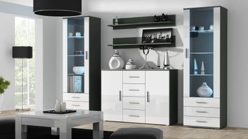 Стенка в зал с пеналом Cama Soho 3 192x252x41 Серый мат/Белый глянец фото - artos.in.ua