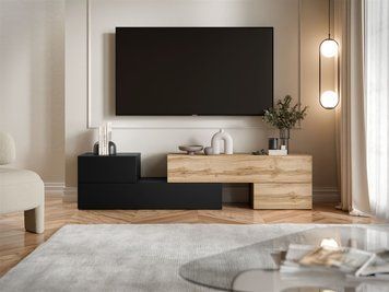 Тумба под телевизор Cama AXIS 180&ndash;220 см Дуб Вотан/Черный фото - artos.in.ua