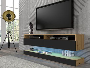 Тумба под телевизор навесная DUO 160 см дуб артизан/черный BIM Furniture Польша фото - artos.in.ua