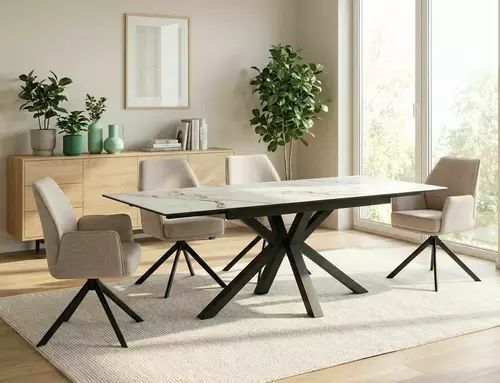 Обідній стіл Columbus Ceramic Amber Bianco Signal 160&times;90&times;76, білий матовий, загартоване скло + кераміка фото - artos.in.ua