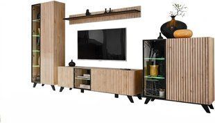 Стінка у вітальню ASM Liam HJZ LM, 320 см, Hickory Jackson / чорні смуги, LED фото - artos.in.ua