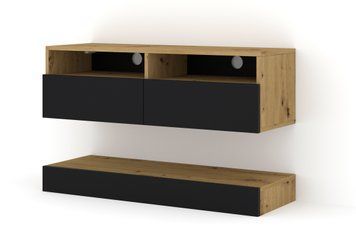 Тумба под телевизор навесная DUO 100 см дуб артизан/черный BIM Furniture Польша фото - artos.in.ua