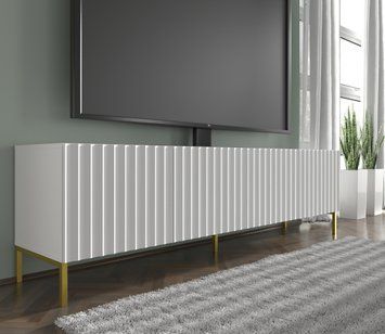 Тумба під телевізор WAVE 200 см 4D білий матовий на золотих ніжках BIM Furniture Польща фото - artos.in.ua