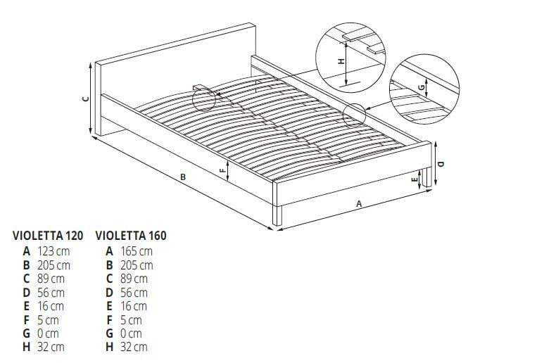 Ліжко двоспальне 160x200 Violetta 160 дерево черешня антична / метал чорний Halmar Польща (без матраца)