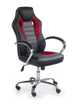 Крісло офісне Scroll механізм Tilt, хромований метал / екошкіра чорний з сірим і червоним Halmar Польща