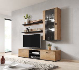 Стенка в гостиную под телевизор Cama Soho 5 190x185x43 Дуб лефкас/Черный фото - artos.in.ua