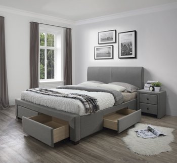 Ліжко двоспальне дерев'яне з м'яким узголів'ям і висувними ящиками Modena 180x200 тканину сіра Halmar Польща (з каркасом, без матраца)