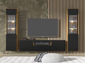 Навісний комплект меблів у вітальню AURA 1 дуб артизан/чорний BIM FURNITURE фото - artos.in.ua