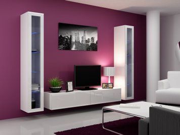 Стінка в зал, у вітальню Cama Vigo 5 із системою пуш-клік 180x260x42 Білий мат/Білий глянець фото - artos.in.ua