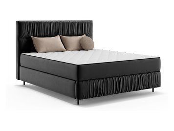 Ліжко континентальне BRW Liria 160&times;200 &mdash; чорний, тканина Velvet 216.26, з матрацом, з основою, металеві ніжки, з коробом для зберігання фото - artos.in.ua