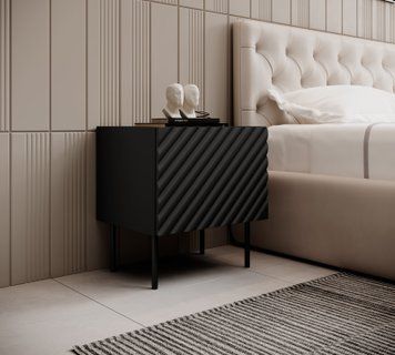 Прикроватные тумбы CAMA ONDA, комплект 2 шт. &mdash; Черный / Дуб артизан, с рифлёными фасадами фото - artos.in.ua