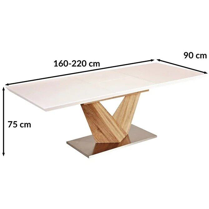 Обеденный раскладной стол в дом на 10 персон Alaras 160x90 SIGNAL белый нога дуб Польша