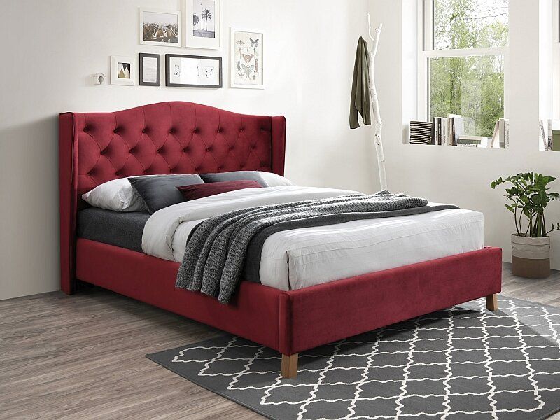 Двухместная кровать в спальню Aspen 160x200 SIGNAL красный велюр в стиле модерн Польша