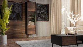 Вітрина у вітальню Cortina Cama чорна матова/горіх фото - artos.in.ua
