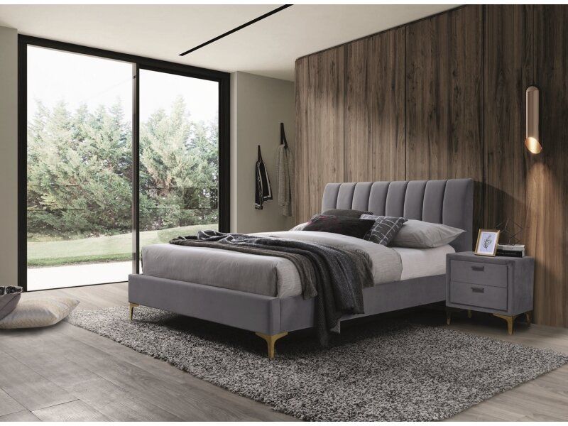 Двухместная кровать Mirage Signal 160x200 серая ткань в скандинавском стиле Польша