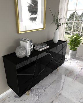 Комод с глянцевыми фасадами Space черный на золотых ножках BIM FURNITURE фото - artos.in.ua