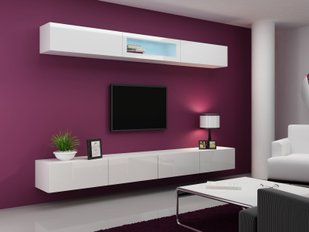 Стенка в зал с витриной Cama Vigo 12 180x280x42 Белый мат/Белый глянец фото - artos.in.ua
