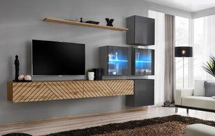 Комплект мебели в гостиную ASM Switch XIX WTGL SW 19, дуб Wotan / графит, фрезерованные фасады фото - artos.in.ua